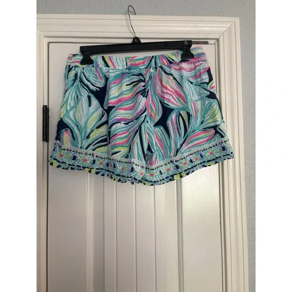 Lilly Pulitzer Shorts Womens Size Small Blue Pink Katie High‎ Tide Flowy Elastic - Picture 3 of 6